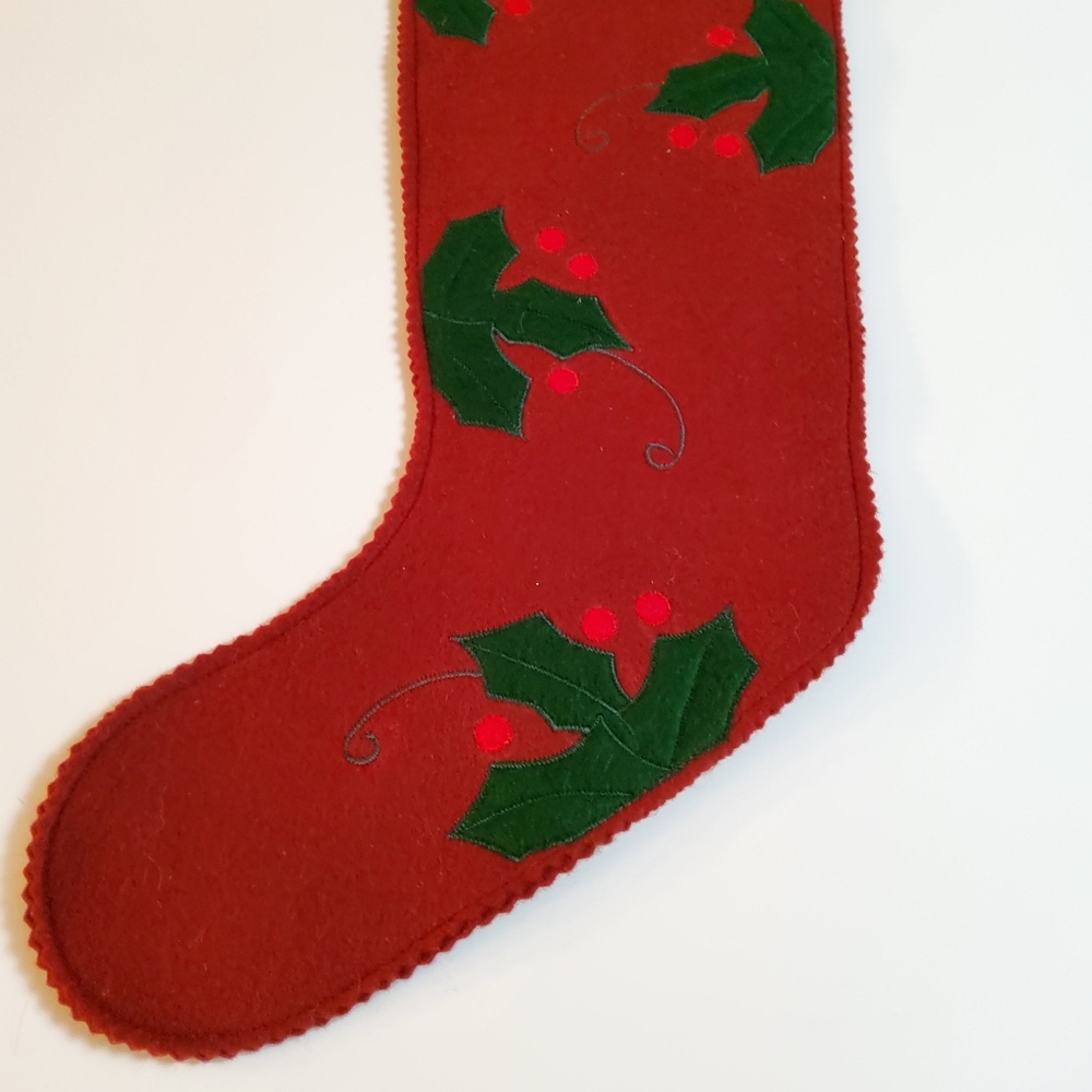 Christmas Holly Applique Felt Stocking - Red / Green